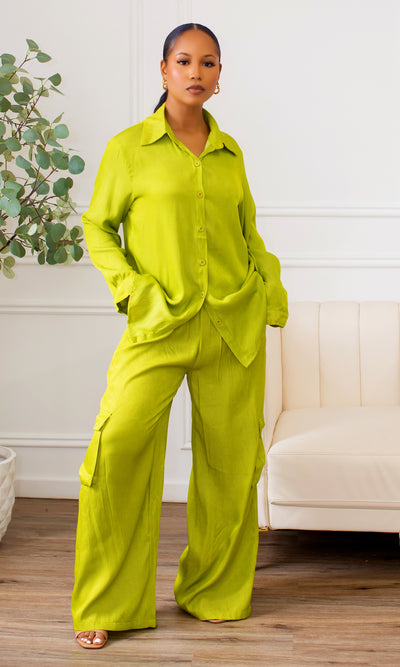 Viviana Cargo Pant Set in Vibrant Green - Cutely Covered
