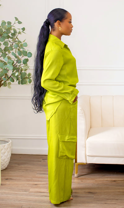 Viviana Cargo Pant Set in Vibrant Green - Cutely Covered