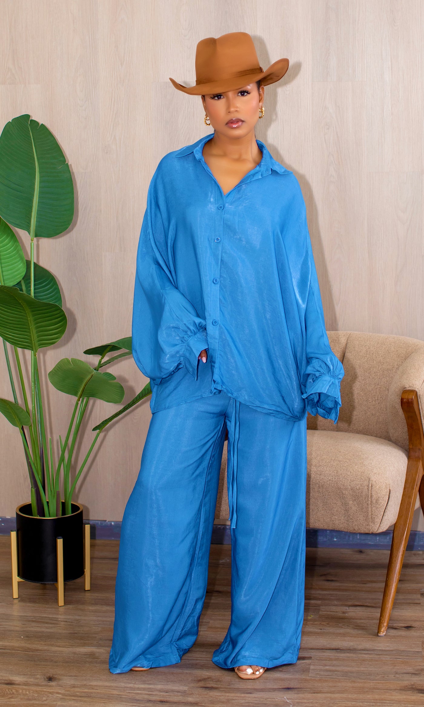Charlee Royal Ease Long Sleeve Pant Set in Bold Blue - Cutely Covered