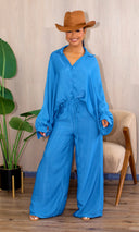 Charlee Royal Ease Long Sleeve Pant Set in Bold Blue - Cutely Covered