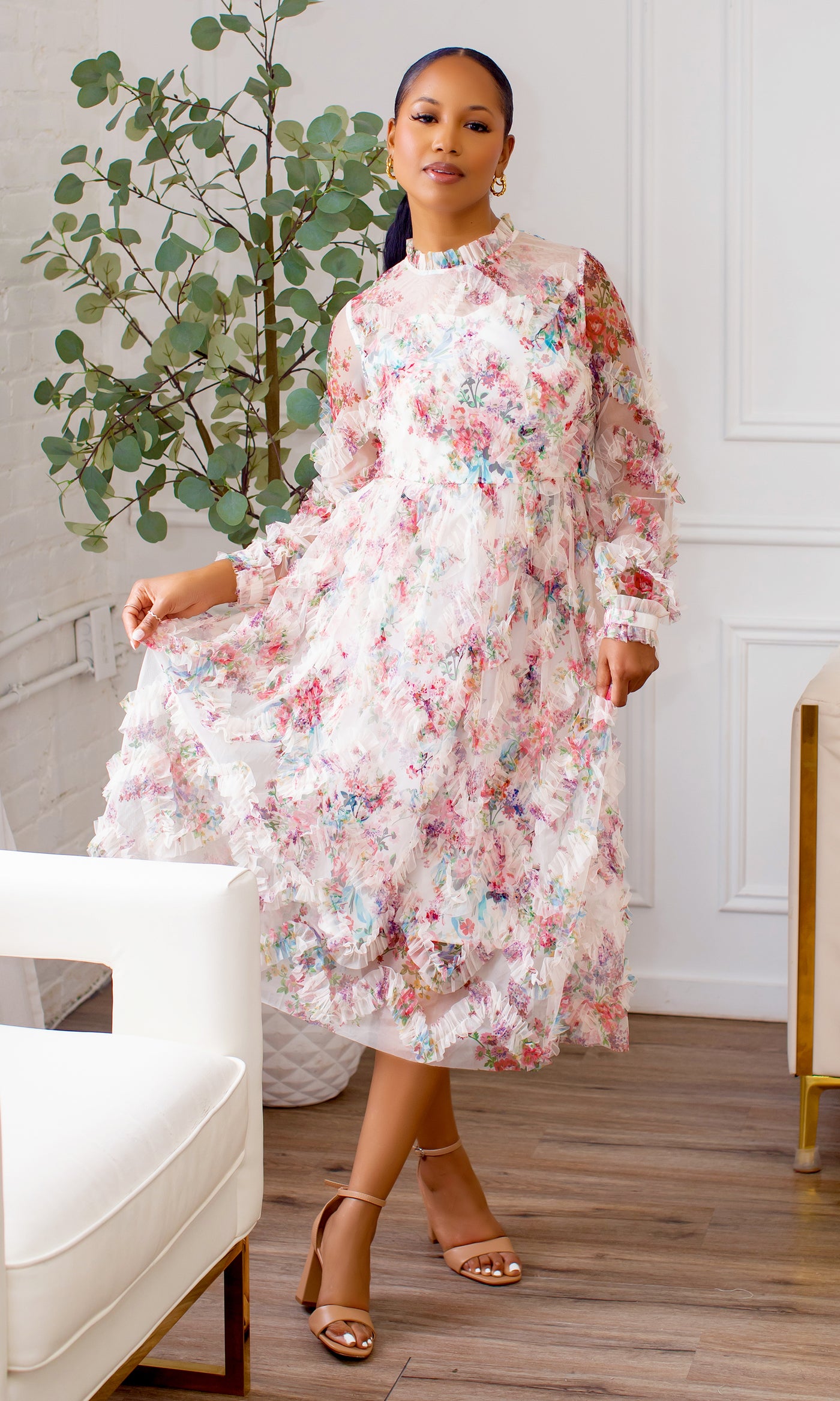 Noemi Floral Midi Dress Preorder Ships End of September - Cutely Covered