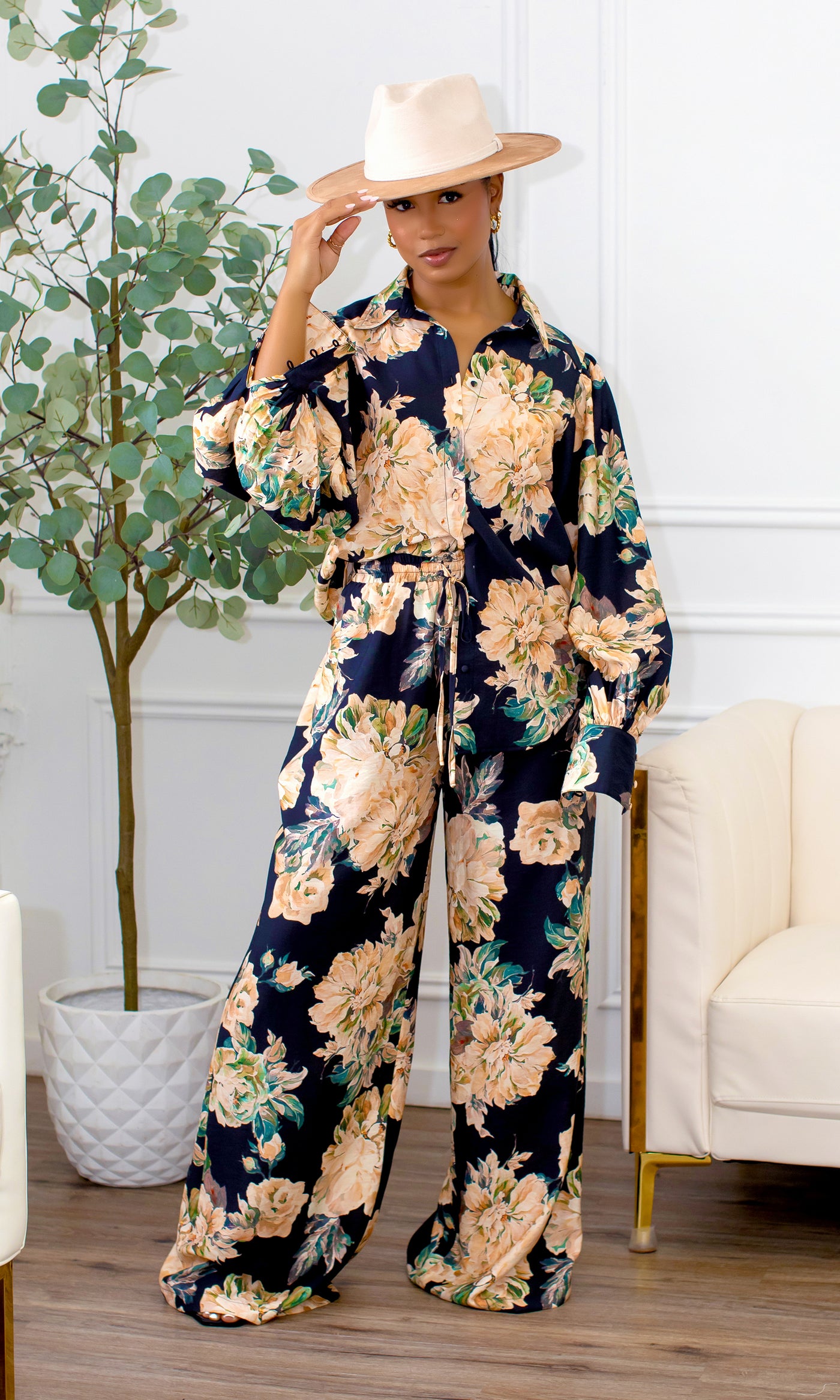 Everlee Floral Silk Coordinated Set - Ivory Multi - Cutely Covered