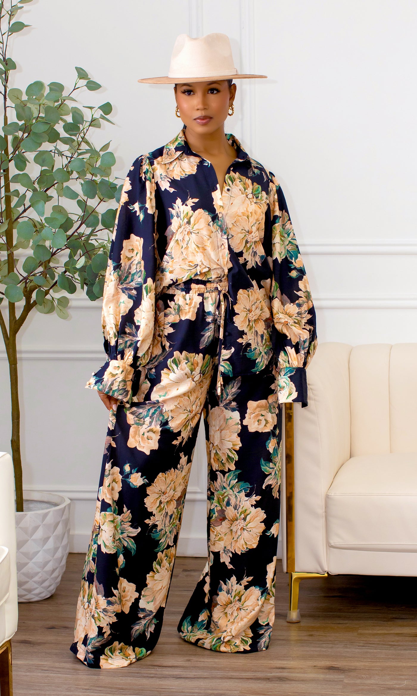 Everlee Floral Silk Coordinated Set - Ivory Multi - Cutely Covered