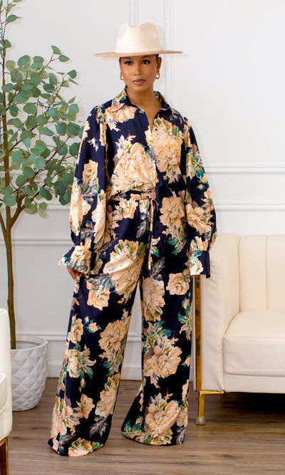 Everlee Floral Silk Coordinated Set - Ivory Multi - Cutely Covered