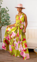 Astrid Floral Tiered Maxi Dress -Lime Multi - Cutely Covered