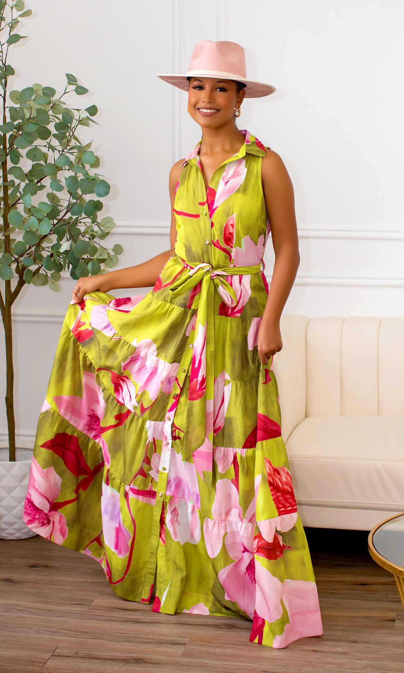 Astrid Floral Tiered Maxi Dress -Lime Multi - Cutely Covered
