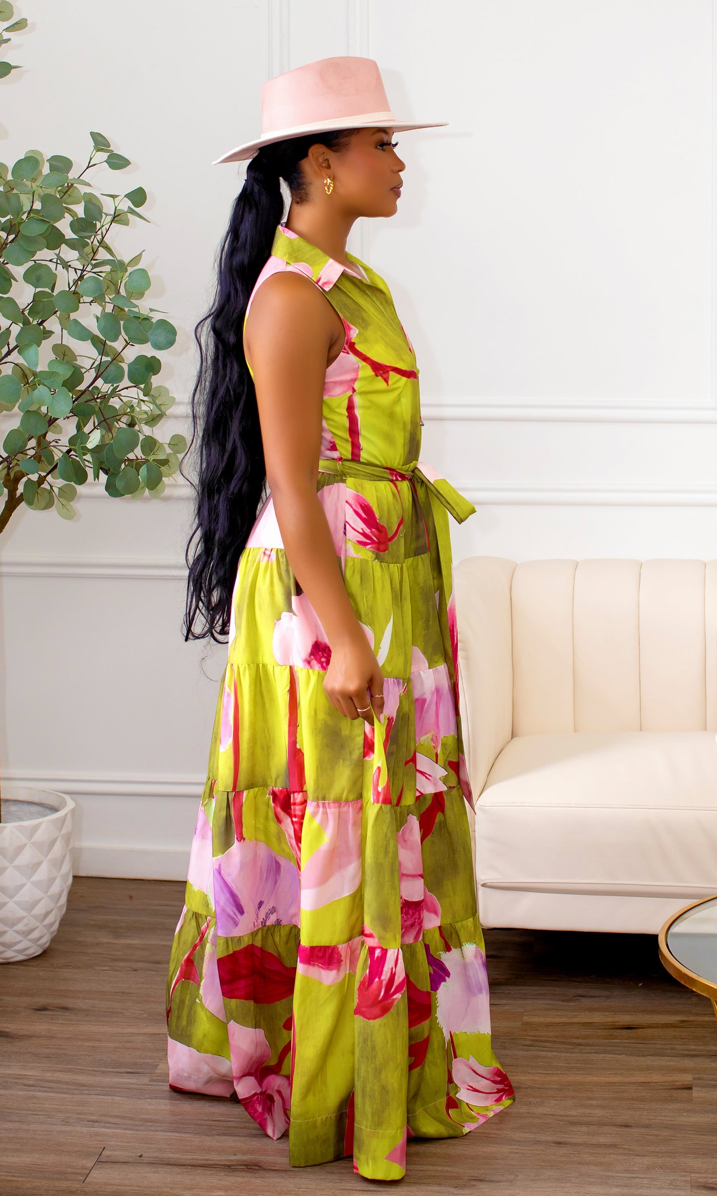 Astrid Floral Tiered Maxi Dress -Lime Multi - Cutely Covered
