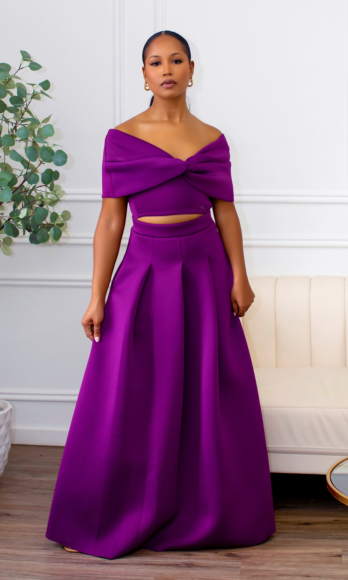 Veronica | Off The Shoulder Crop Skirt Set - Violet - Cutely Covered