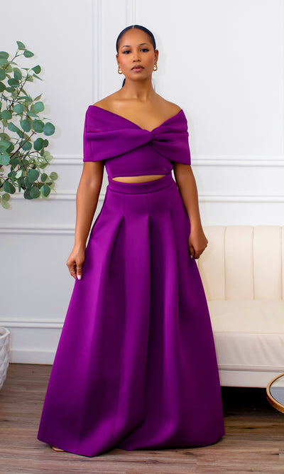 Veronica | Off The Shoulder Crop Skirt Set - Violet - Cutely Covered