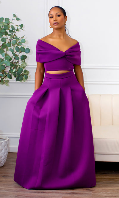 Veronica | Off The Shoulder Crop Skirt Set - Violet - Cutely Covered
