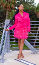 pink feather blazer dress Hot Pink Blazer Feather Mini Dress Haute In Couture