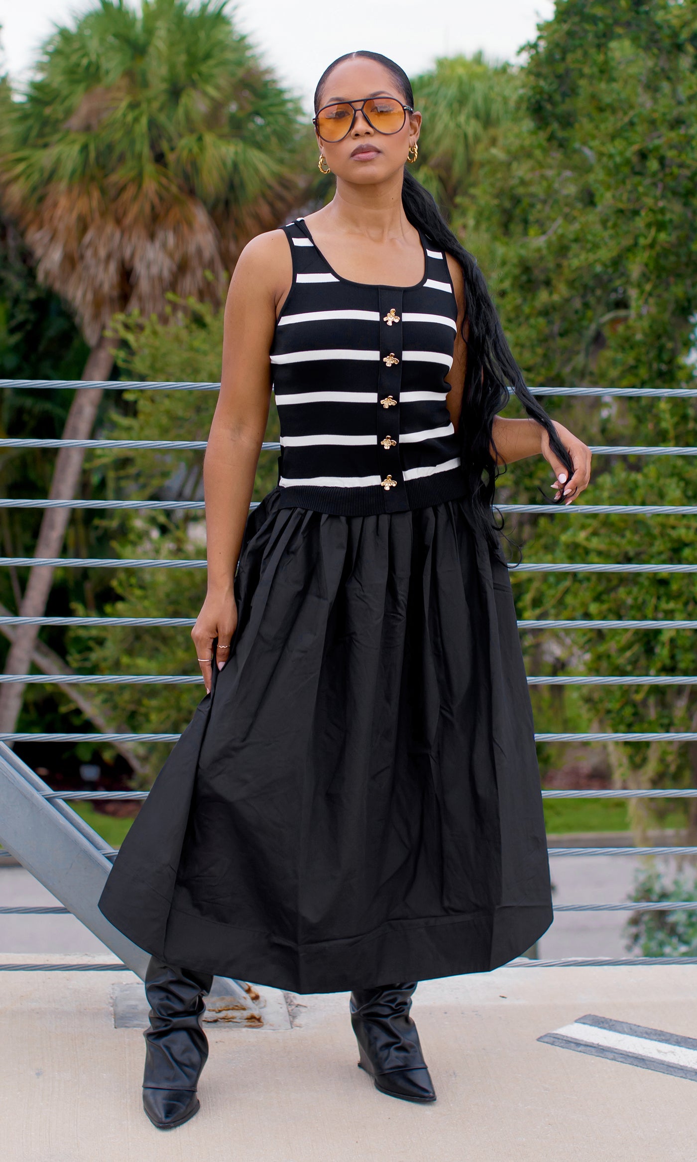 Oaklee Striped Knit & Black Maxi Dress Ensemble - Cutely Covered