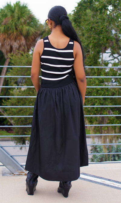 Oaklee Striped Knit & Black Maxi Dress Ensemble - Cutely Covered