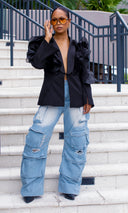 Saige Ruffled Power Blazer - Black - Cutely Covered