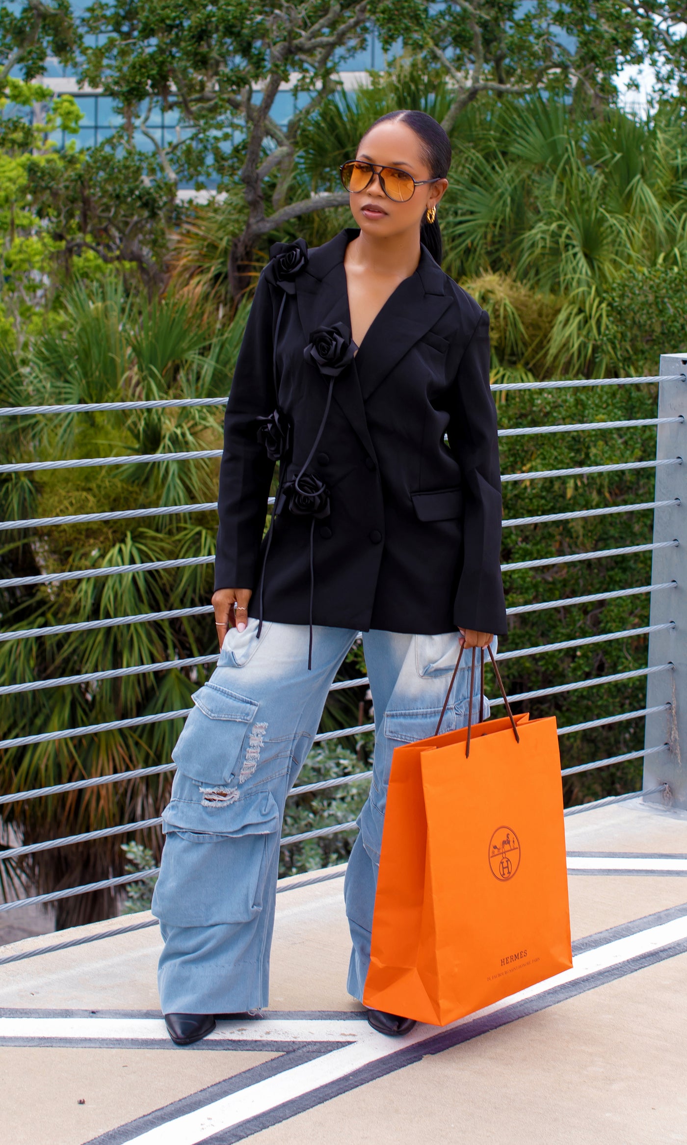 Madilyn Midnight Bloom Blazer with 3D Floral Appliqué - Cutely Covered