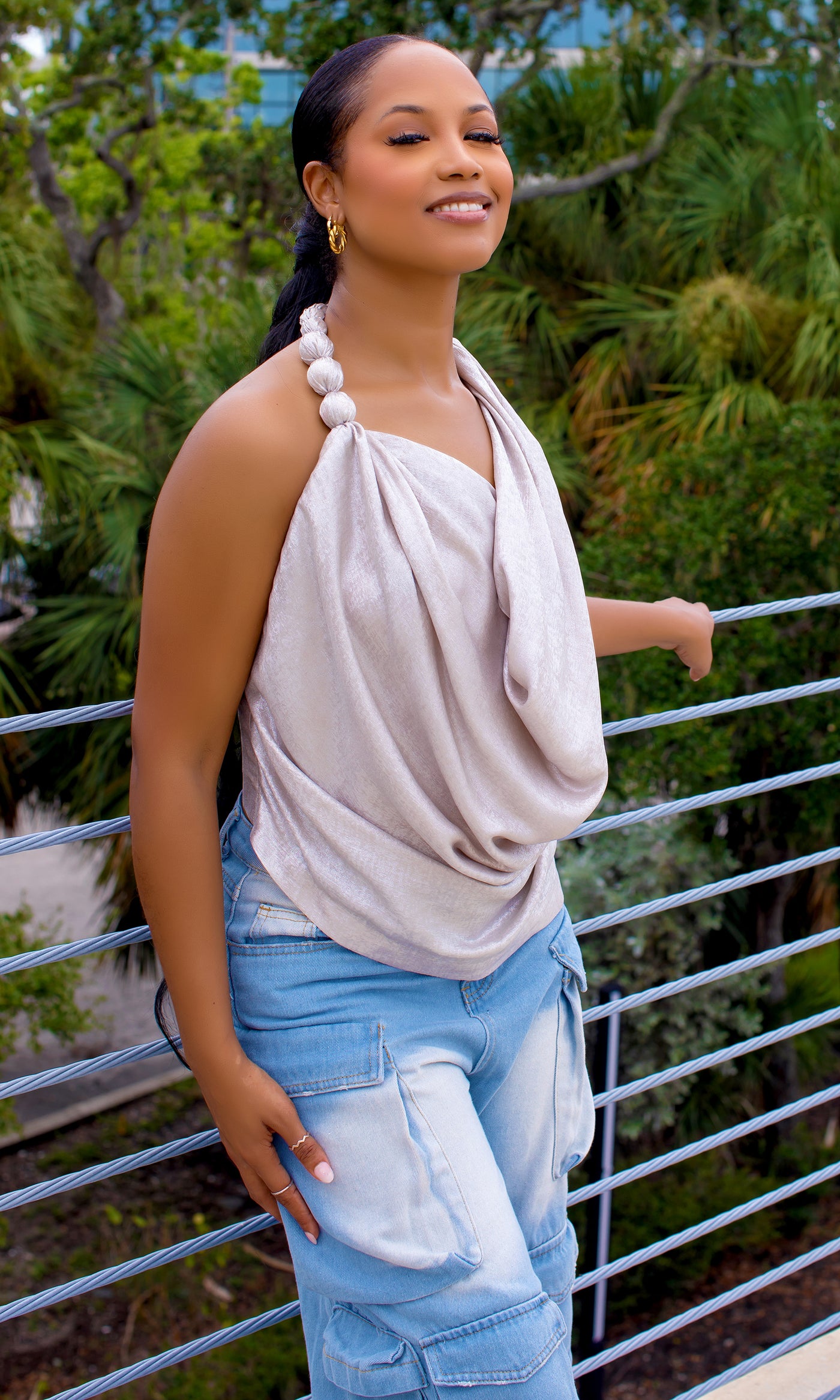 Demi Beaded Strap Top - Silver - Cutely Covered