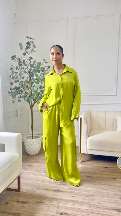 Viviana Cargo Pant Set in Vibrant Green - Cutely Covered