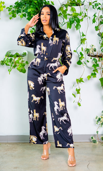 Horse Print Satin Set - Cutely Covered