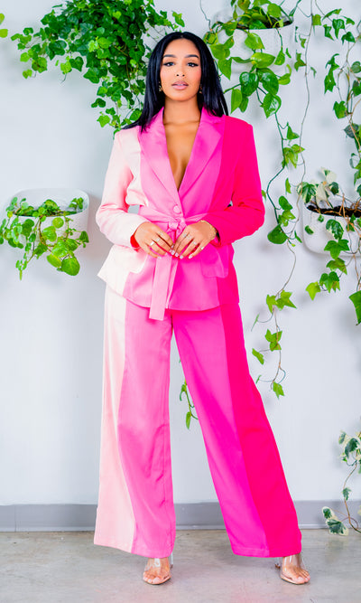 Got Her Own | Color Block Suit Set Pink - Cutely Covered