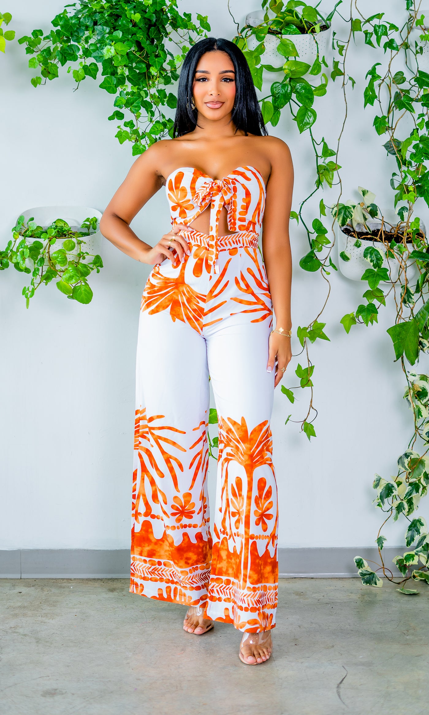 Island Print Cutout Jumpsuit - Cutely Covered