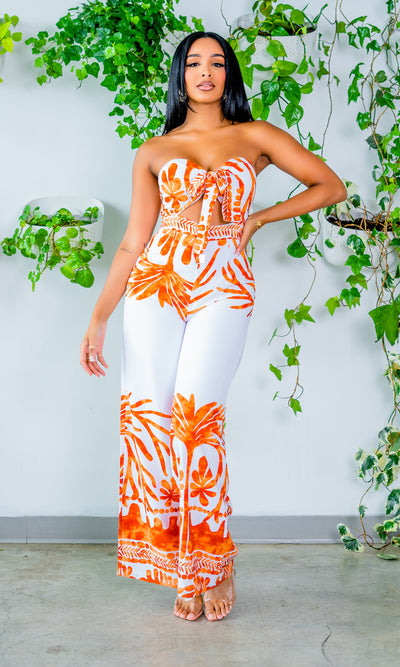 Island Print Cutout Jumpsuit - Cutely Covered