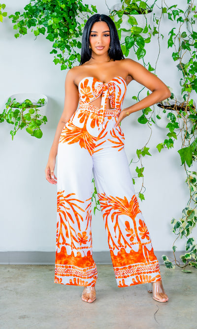 Island Print Cutout Jumpsuit - Cutely Covered