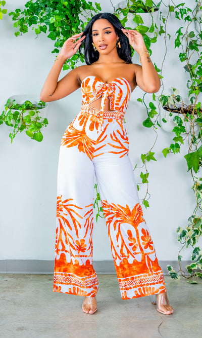 Island Print Cutout Jumpsuit - Cutely Covered
