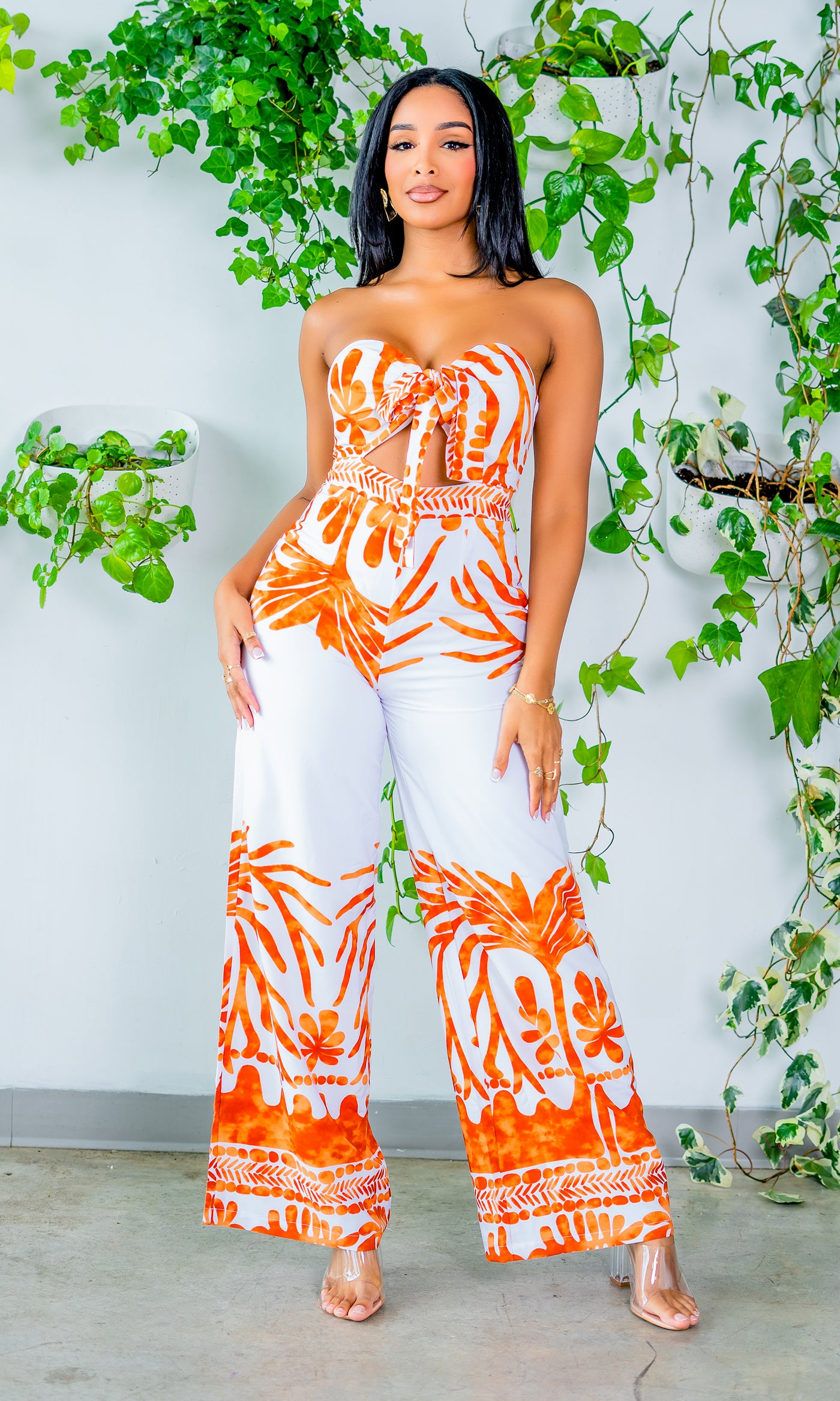 Island Print Cutout Jumpsuit - Cutely Covered