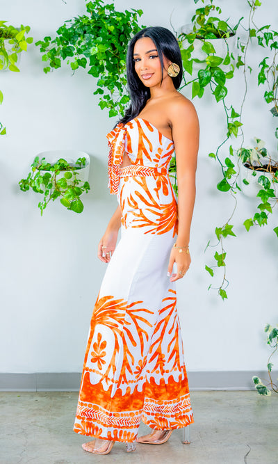 Island Print Cutout Jumpsuit - Cutely Covered