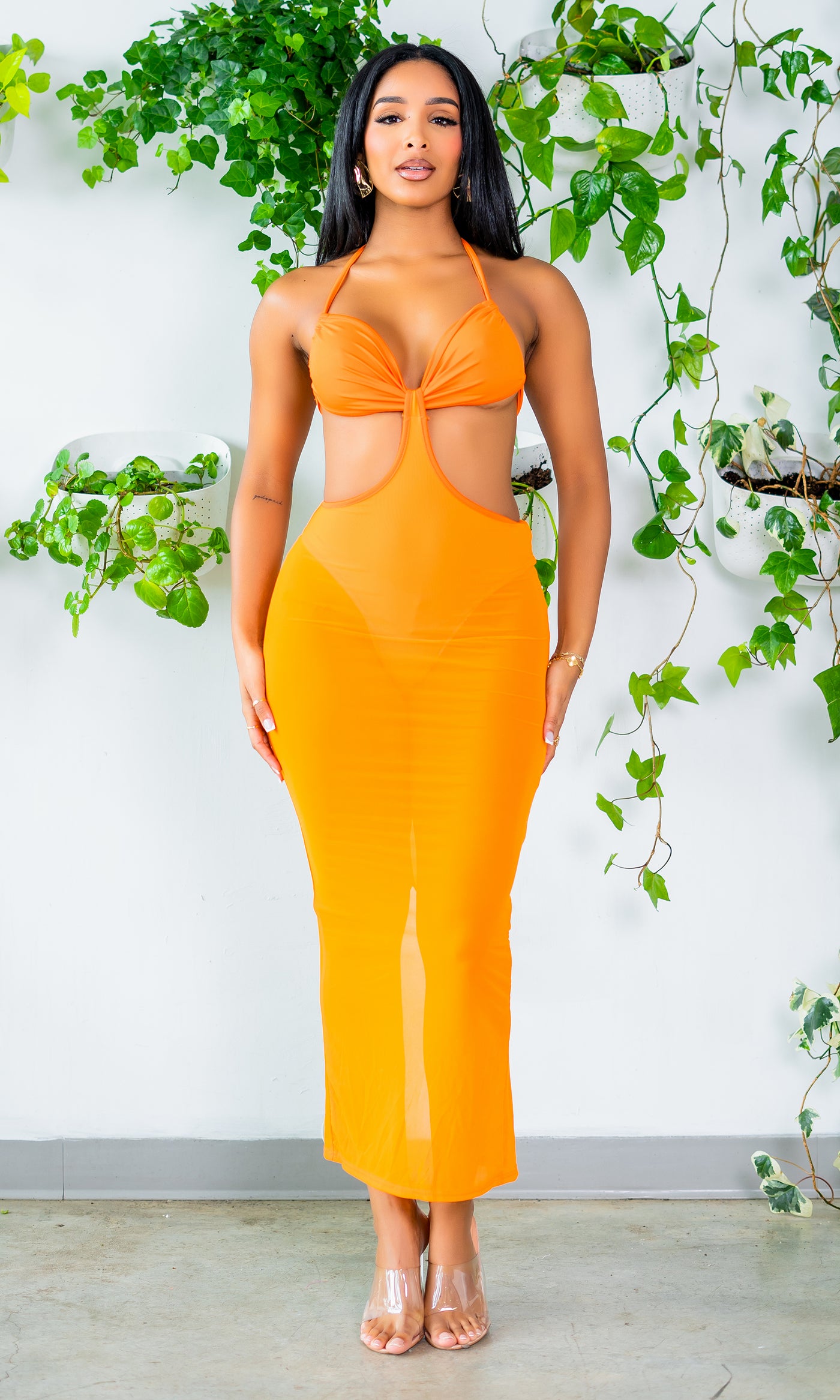 Tap In | Cutout Mesh Dress - Orange - Cutely Covered