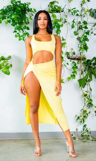 Bae Cay  | Yellow Cutout Dress - Cutely Covered