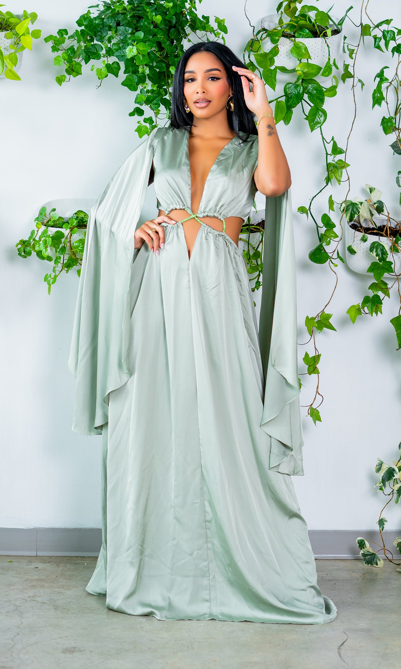 Sleek Sage Green Dress with Back Zipper - Cutely Covered