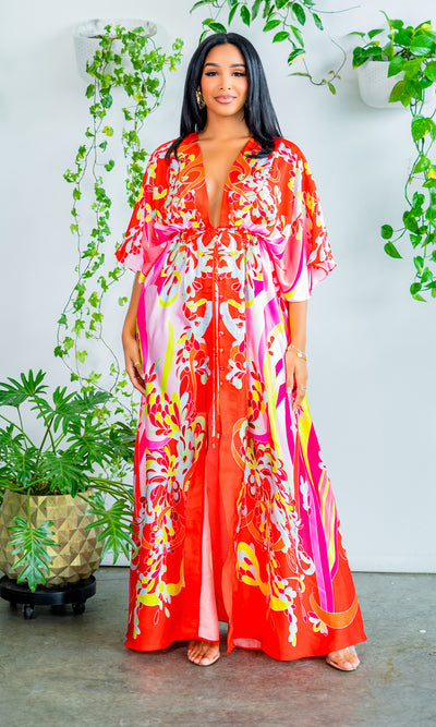 Take Me To Paradise |Satin Kimono Dress PREORDER Ships Early May - Cutely Covered
