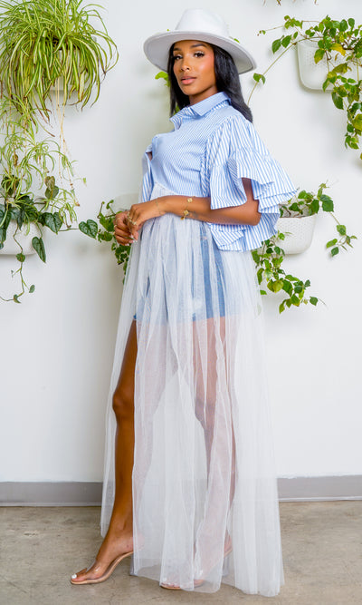 Flutter Dress | Azure Elegance with a Twist - Cutely Covered