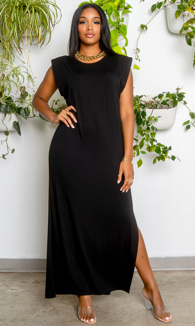 Padded Shoulder Muscle Dress - Black - Cutely Covered