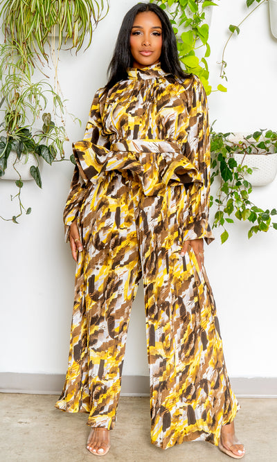 Multicolored Pleated Set - Mustard - Cutely Covered