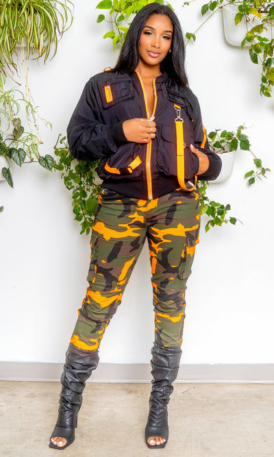 High Rise Camo Cargo Joggers - Orange - Cutely Covered