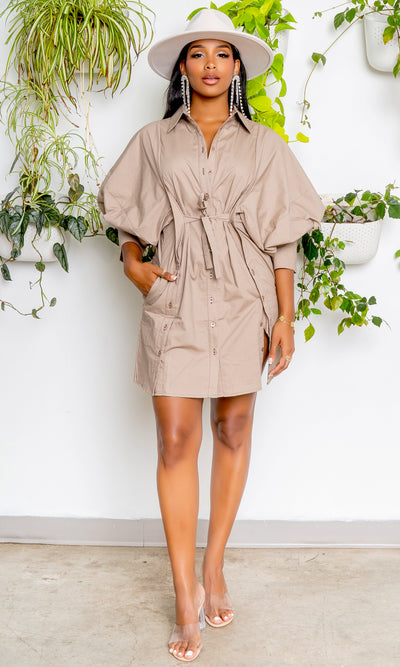 How You Want It | Button Balloon Sleeve Dress - Cutely Covered