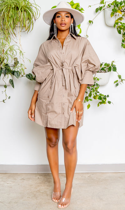 How You Want It | Button Balloon Sleeve Dress - Cutely Covered