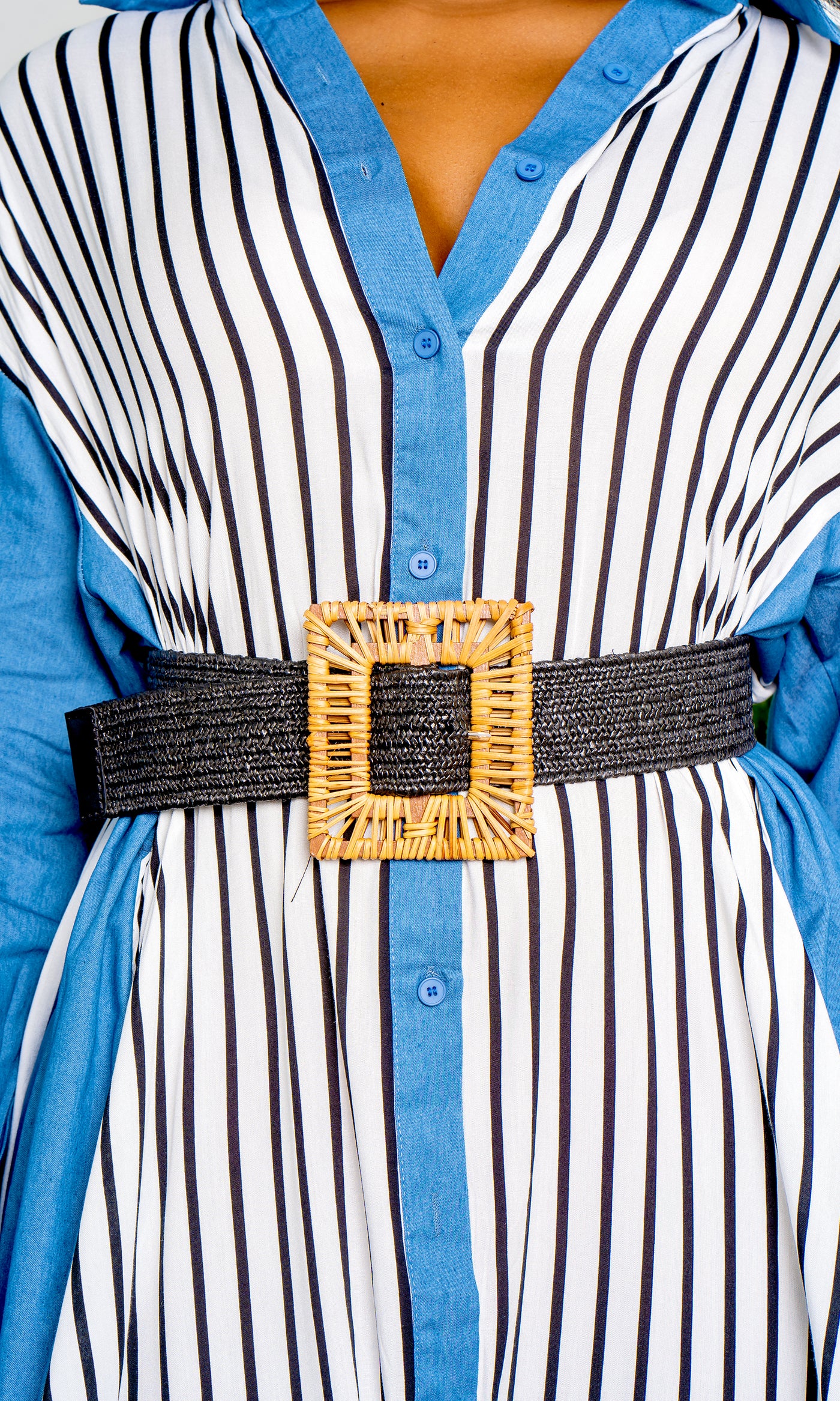 Stretch Straw Raffia Buckle Belt - Black - Cutely Covered