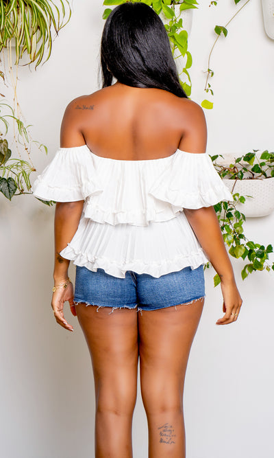 White Ruffle  off the shoulder Top - Cutely Covered