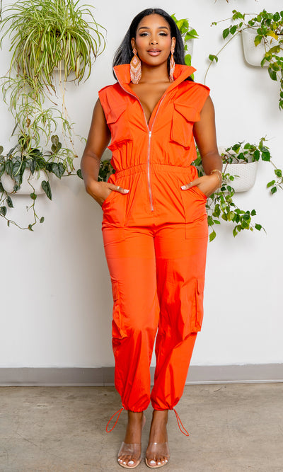 Zip Into Fashion - Jumpsuit Orange - Cutely Covered