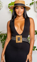 Stretch Straw Raffia Buckle Belt - Black - Cutely Covered