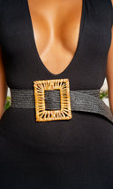 Stretch Straw Raffia Buckle Belt - Black - Cutely Covered