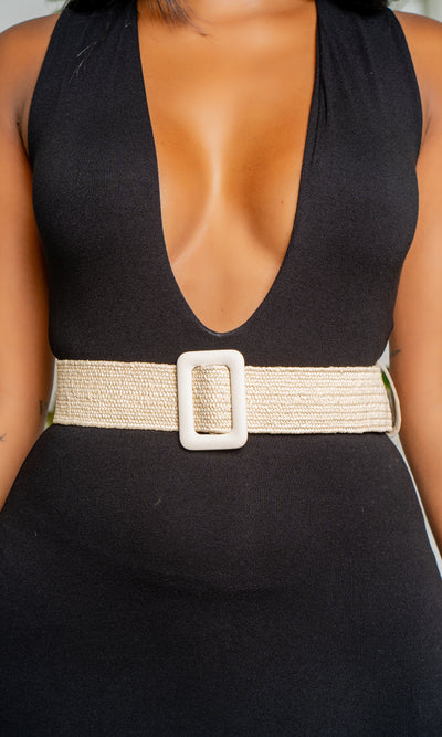 Straw Raffia Buckle Belt - Ivory - Cutely Covered