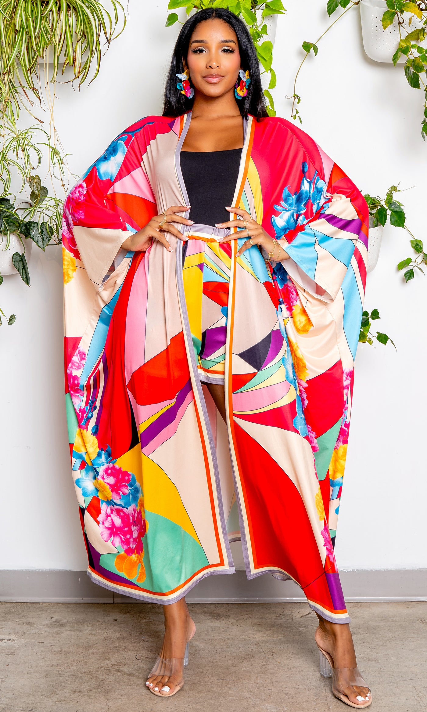 Capri | Kimono Pants Set - Tan Print - Cutely Covered