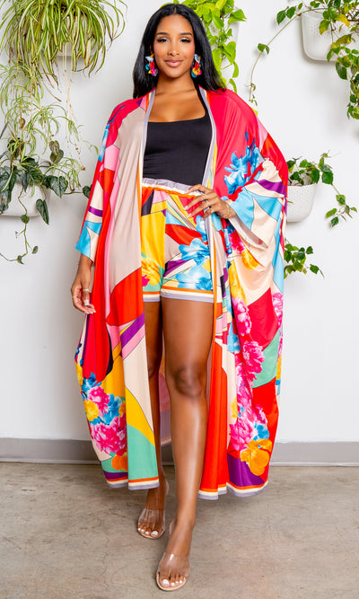 Capri | Kimono Pants Set - Tan Print - Cutely Covered