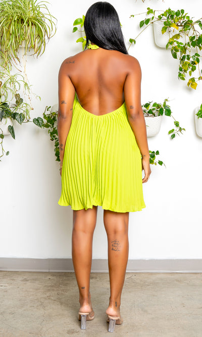 Golden Hour | Pleated Halter Dress - Lime Punch - Cutely Covered