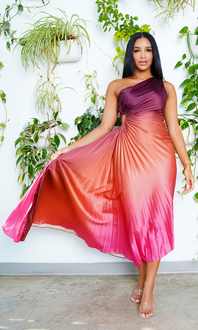 Gorgeous  | One-Shoulder Cutout Asymmetrical Dress - Ombre - Cutely Covered