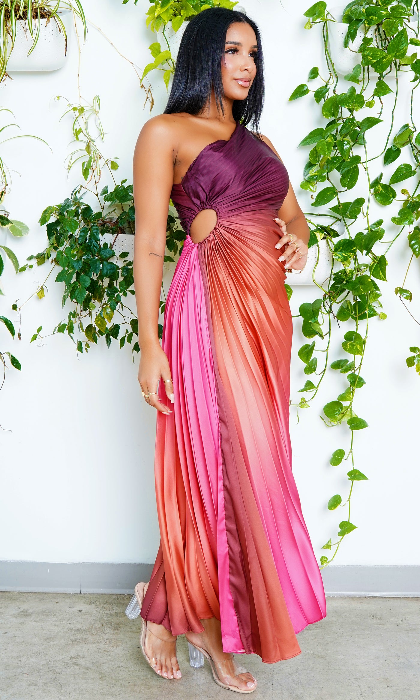 Gorgeous  | One-Shoulder Cutout Asymmetrical Dress - Ombre - Cutely Covered